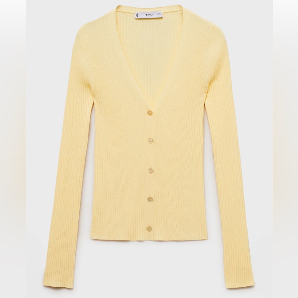 MANGO V-NECK RIB-KNIT CARDIGAN
color: pastel yellow
NWOT!! 
Size: M